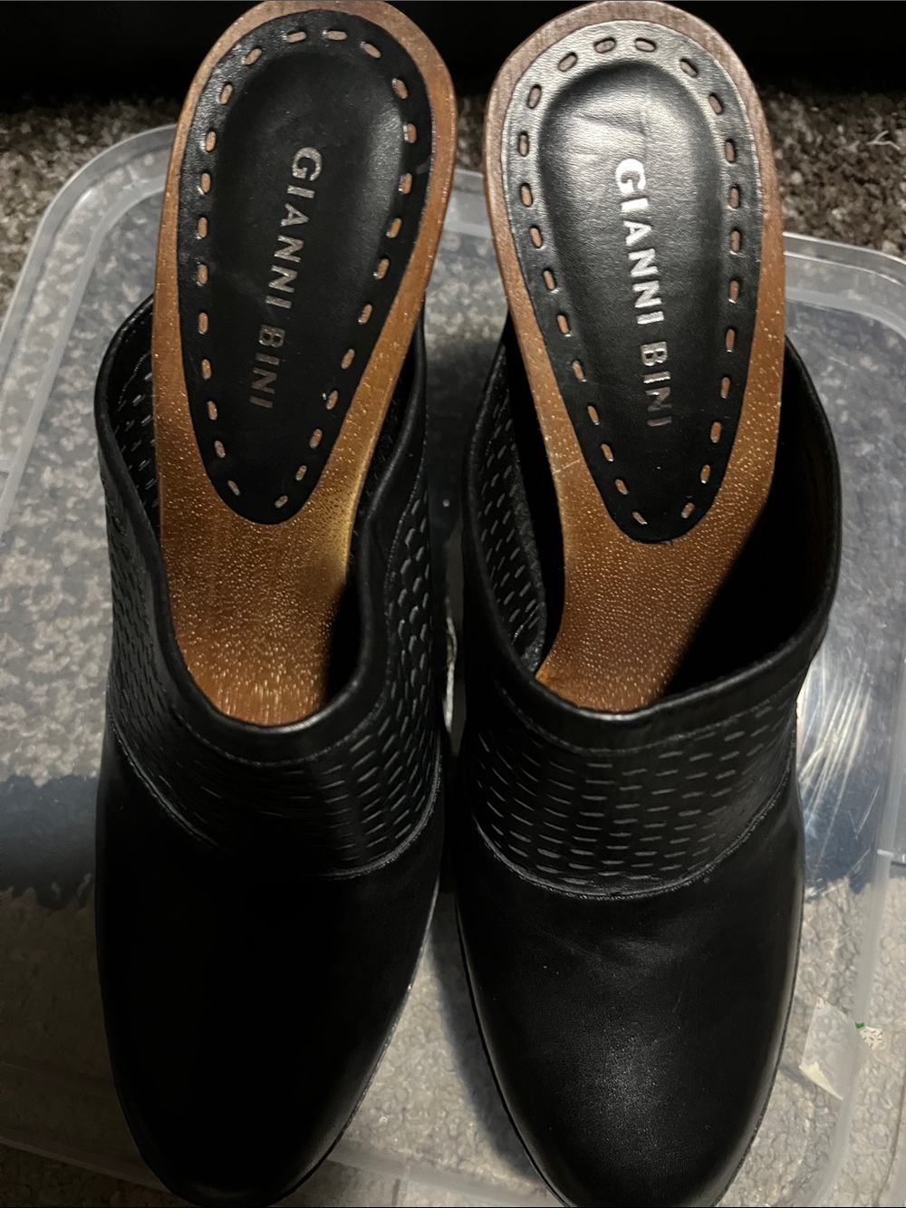 Vintage Gianni Bini Black Slip-On Mules with Brown Insole Accent